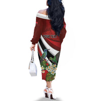 Personalized Trinidad and Tobago Family Matching Off The Shoulder Long Sleeve Dress and Hawaiian Shirt Cairi Land of the Humming Bird - Wonder Print Shop