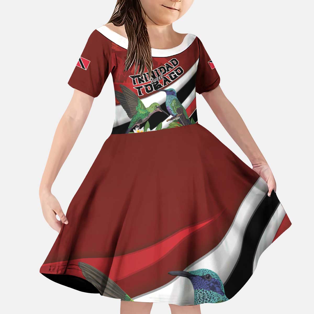 Personalized Trinidad and Tobago Kid Short Sleeve Dress Cairi Land of the Humming Bird - Wonder Print Shop