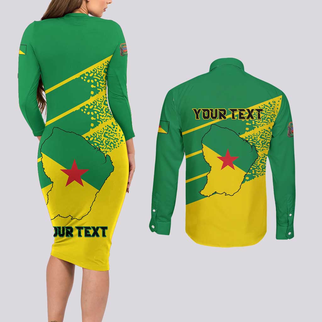 Personalized French Guiana Couples Matching Long Sleeve Bodycon Dress and Long Sleeve Button Shirt Lagwiyann In My Heart - Wonder Print Shop