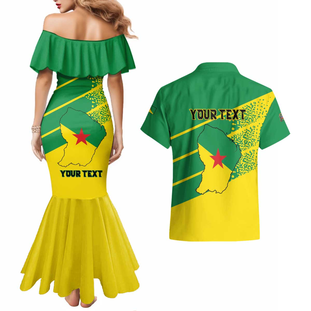 Personalized French Guiana Couples Matching Mermaid Dress and Hawaiian Shirt Lagwiyann In My Heart - Wonder Print Shop