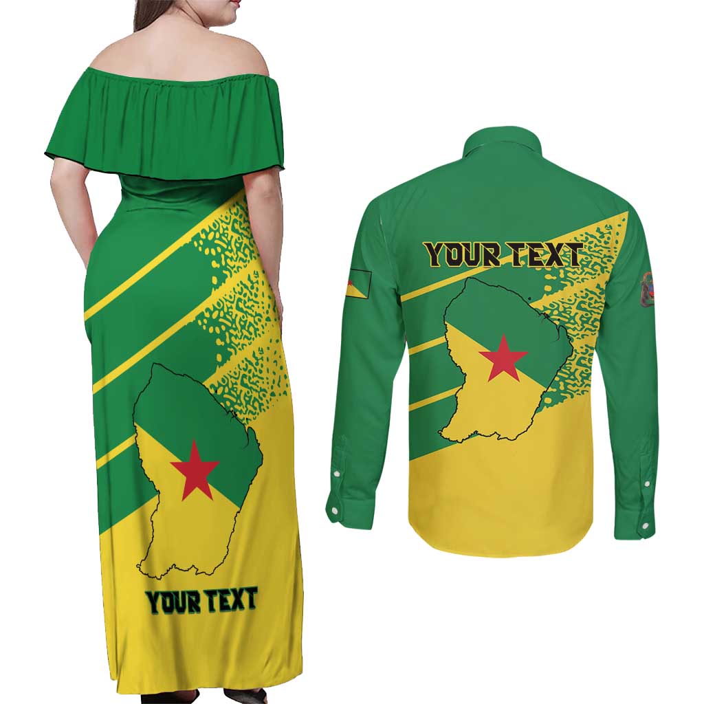 Personalized French Guiana Couples Matching Off Shoulder Maxi Dress and Long Sleeve Button Shirt Lagwiyann In My Heart - Wonder Print Shop