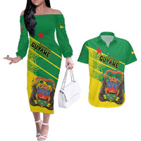 Personalized French Guiana Couples Matching Off The Shoulder Long Sleeve Dress and Hawaiian Shirt Lagwiyann In My Heart - Wonder Print Shop