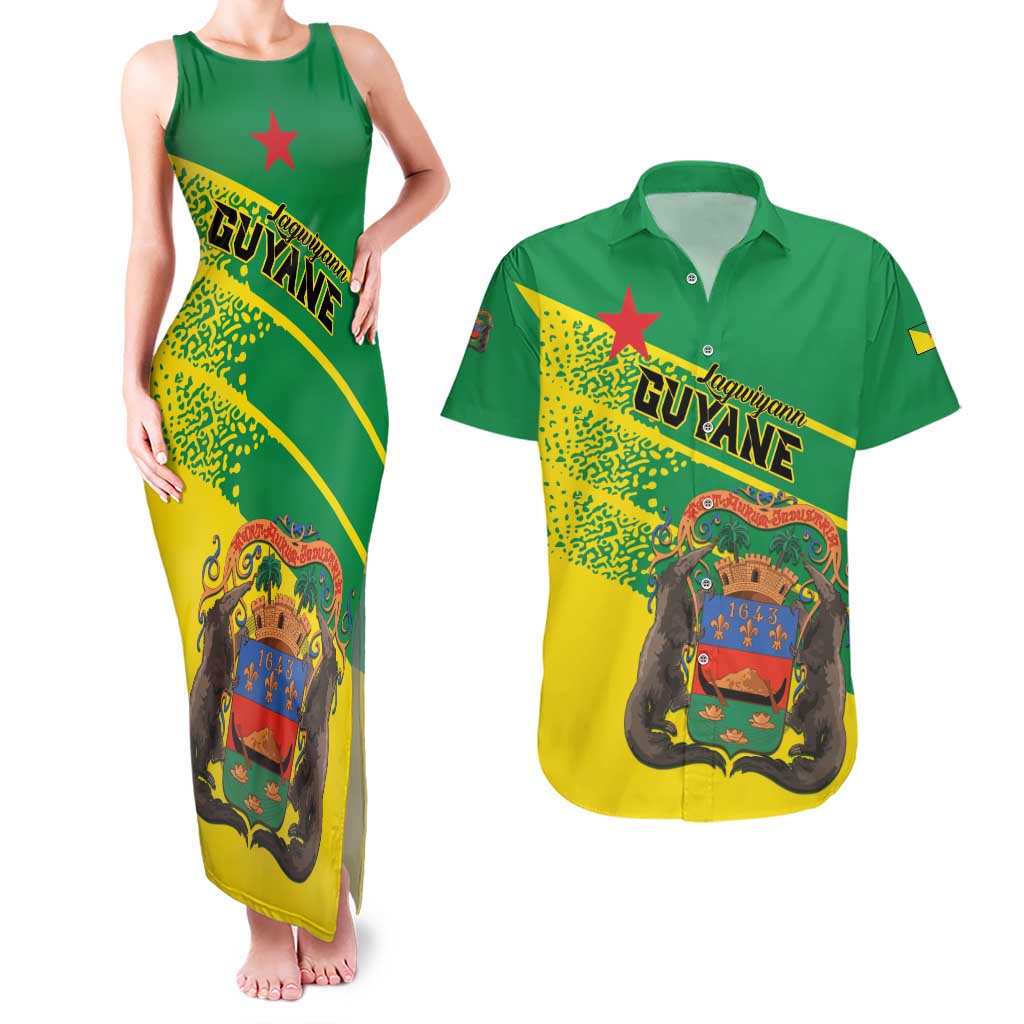 Personalized French Guiana Couples Matching Tank Maxi Dress and Hawaiian Shirt Lagwiyann In My Heart - Wonder Print Shop