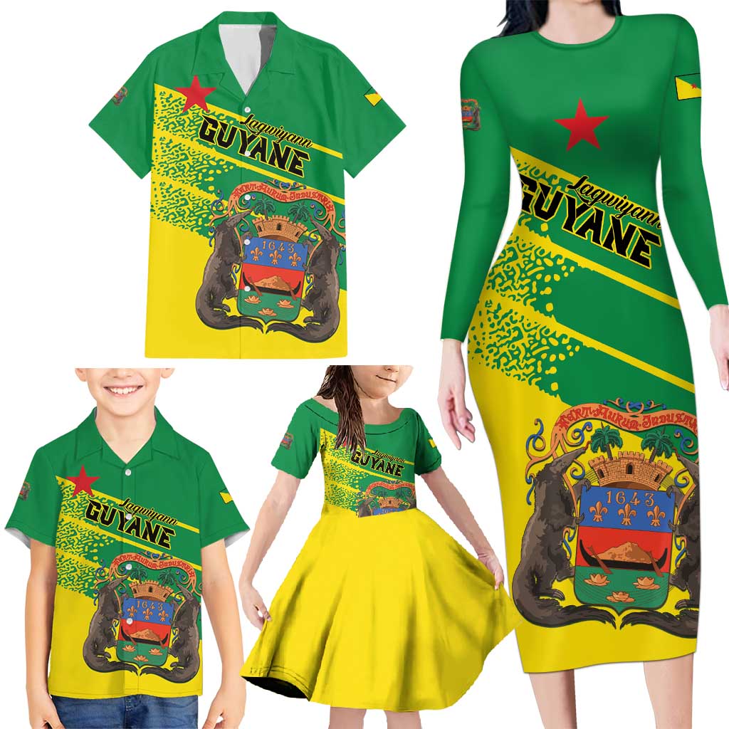 Personalized French Guiana Family Matching Long Sleeve Bodycon Dress and Hawaiian Shirt Lagwiyann In My Heart - Wonder Print Shop