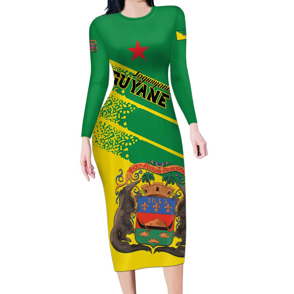 Personalized French Guiana Family Matching Long Sleeve Bodycon Dress and Hawaiian Shirt Lagwiyann In My Heart - Wonder Print Shop