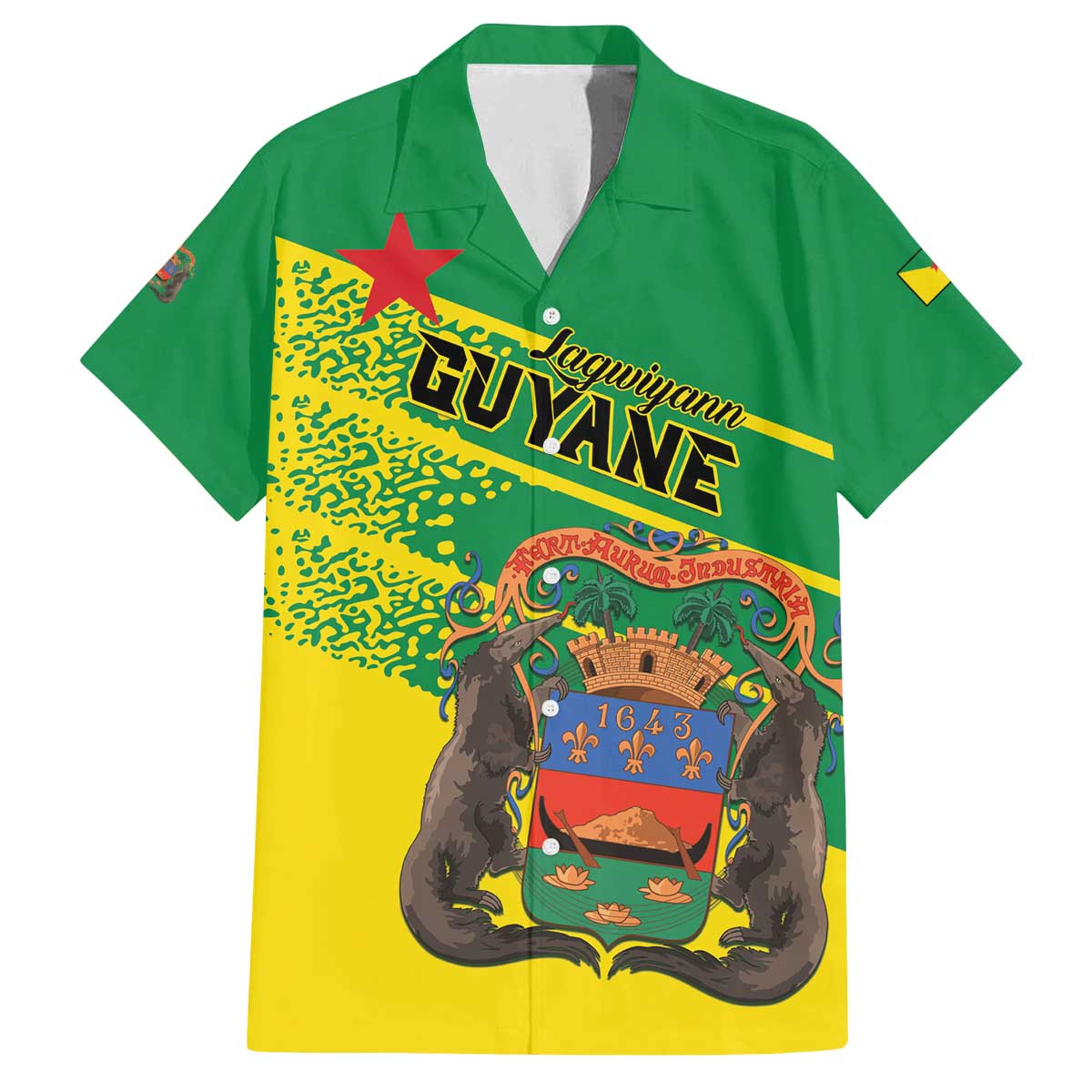 Personalized French Guiana Family Matching Off The Shoulder Long Sleeve Dress and Hawaiian Shirt Lagwiyann In My Heart - Wonder Print Shop