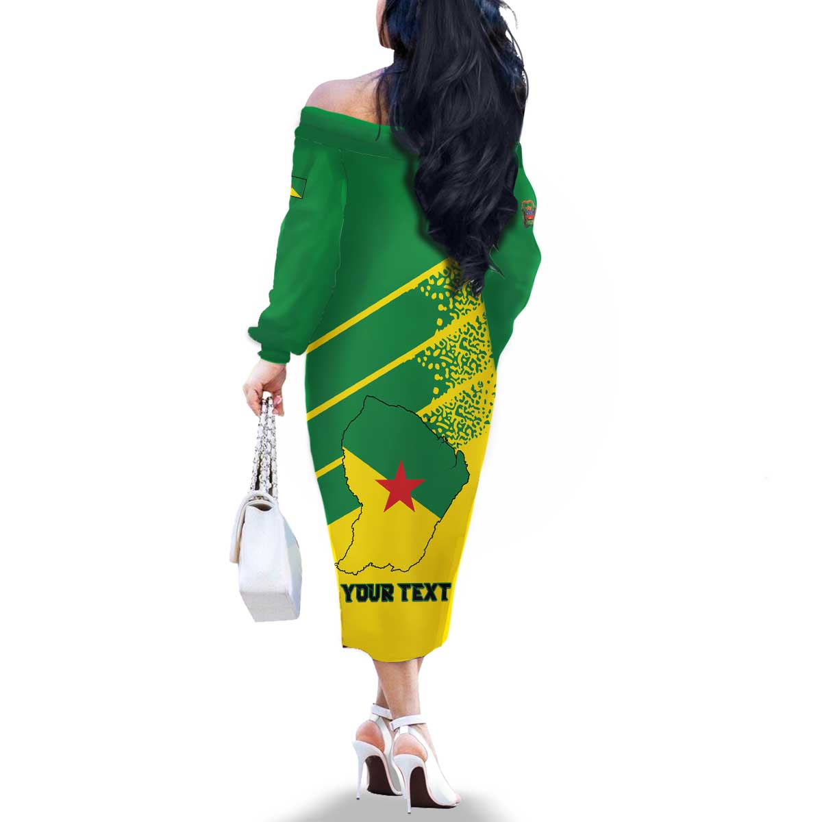 Personalized French Guiana Family Matching Off The Shoulder Long Sleeve Dress and Hawaiian Shirt Lagwiyann In My Heart - Wonder Print Shop