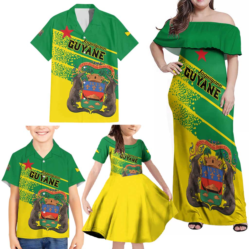 Personalized French Guiana Family Matching Off Shoulder Maxi Dress and Hawaiian Shirt Lagwiyann In My Heart - Wonder Print Shop