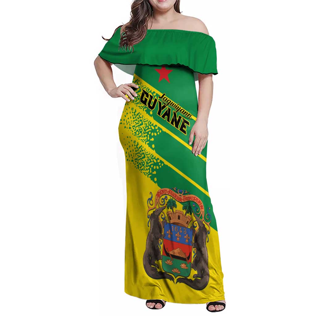 Personalized French Guiana Family Matching Off Shoulder Maxi Dress and Hawaiian Shirt Lagwiyann In My Heart - Wonder Print Shop