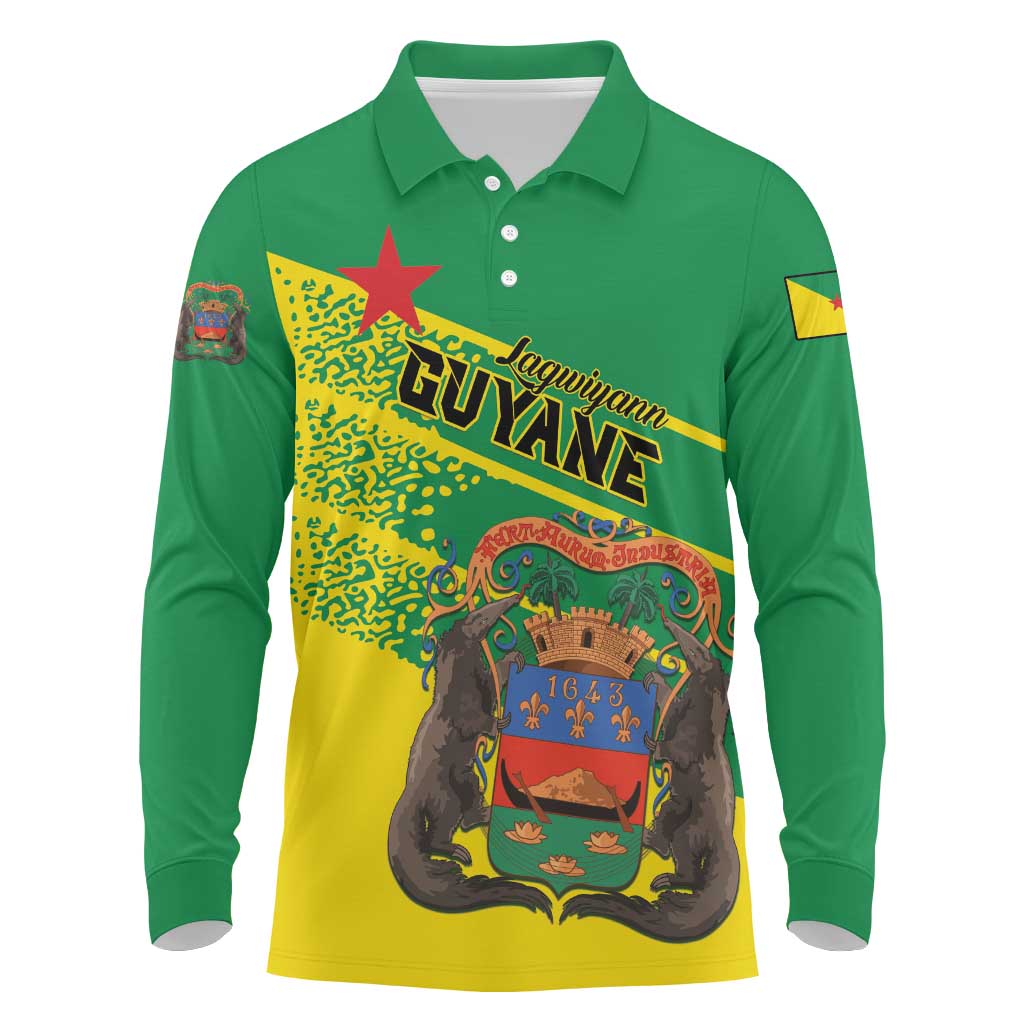 Personalized French Guiana Long Sleeve Polo Shirt Lagwiyann In My Heart - Wonder Print Shop