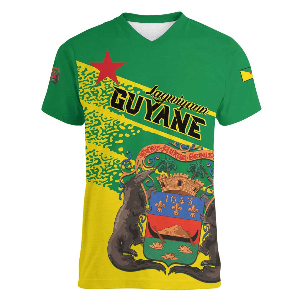Personalized French Guiana Women V-Neck T-Shirt Lagwiyann In My Heart - Wonder Print Shop