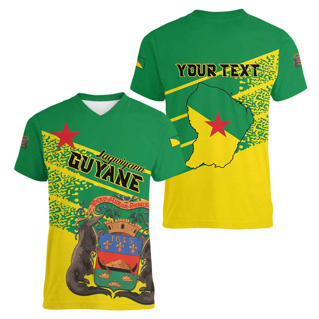 Personalized French Guiana Women V-Neck T-Shirt Lagwiyann In My Heart - Wonder Print Shop