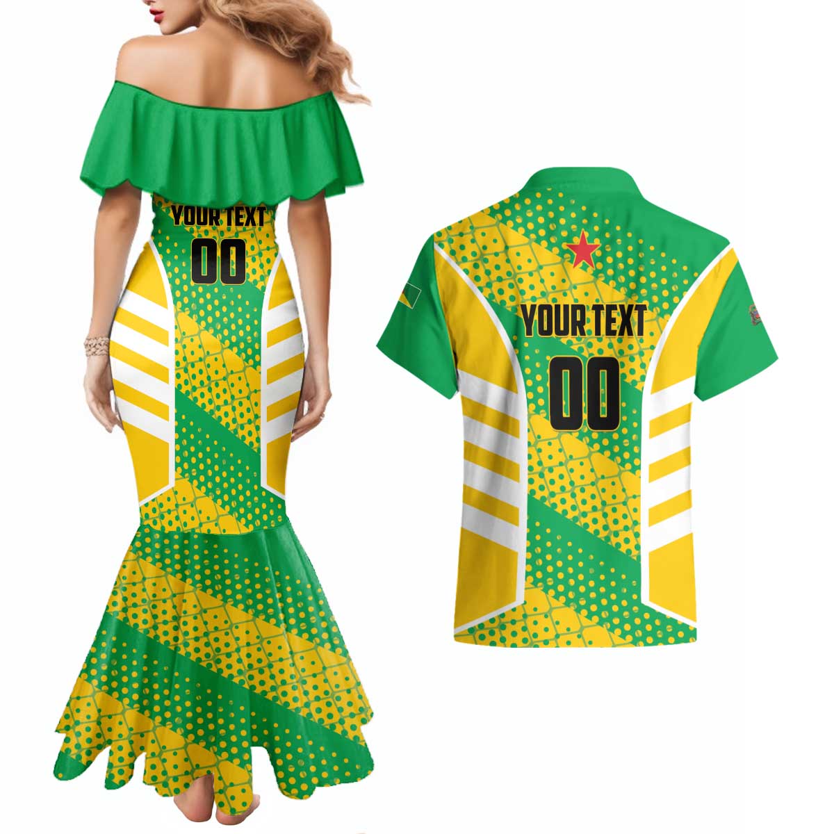 Custom French Guiana Football Couples Matching Mermaid Dress and Hawaiian Shirt Go Les Yana Dokos - Wonder Print Shop