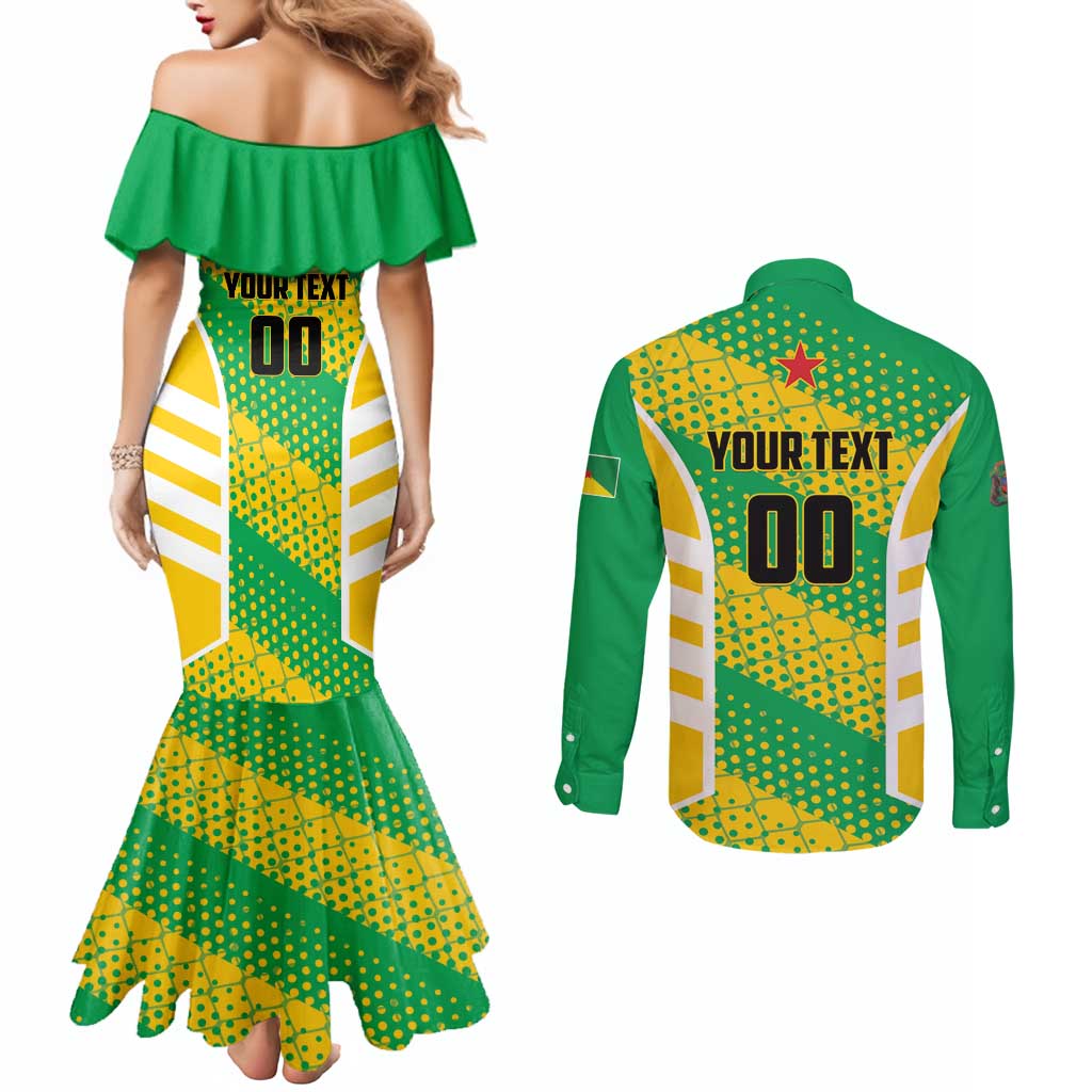 Custom French Guiana Football Couples Matching Mermaid Dress and Long Sleeve Button Shirt Go Les Yana Dokos - Wonder Print Shop