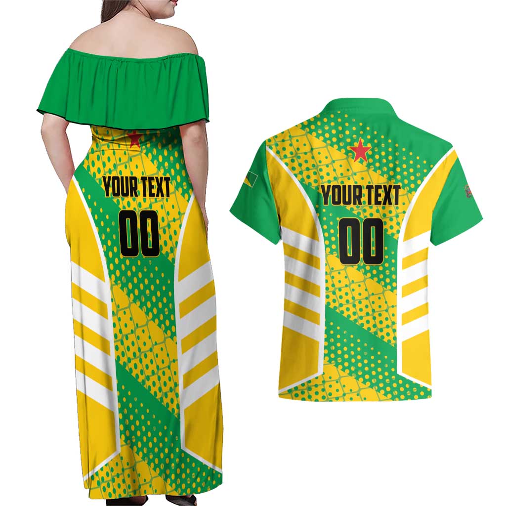 Custom French Guiana Football Couples Matching Off Shoulder Maxi Dress and Hawaiian Shirt Go Les Yana Dokos - Wonder Print Shop