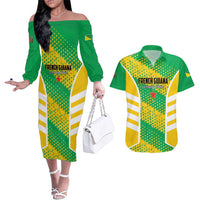Custom French Guiana Football Couples Matching Off The Shoulder Long Sleeve Dress and Hawaiian Shirt Go Les Yana Dokos - Wonder Print Shop