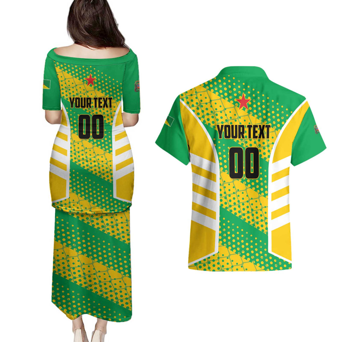 Custom French Guiana Football Couples Matching Puletasi and Hawaiian Shirt Go Les Yana Dokos - Wonder Print Shop
