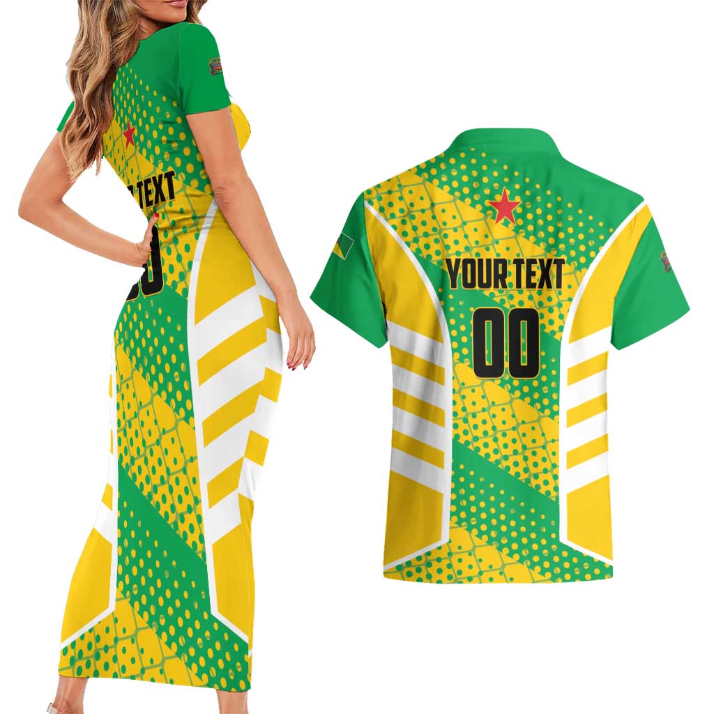 Custom French Guiana Football Couples Matching Short Sleeve Bodycon Dress and Hawaiian Shirt Go Les Yana Dokos - Wonder Print Shop