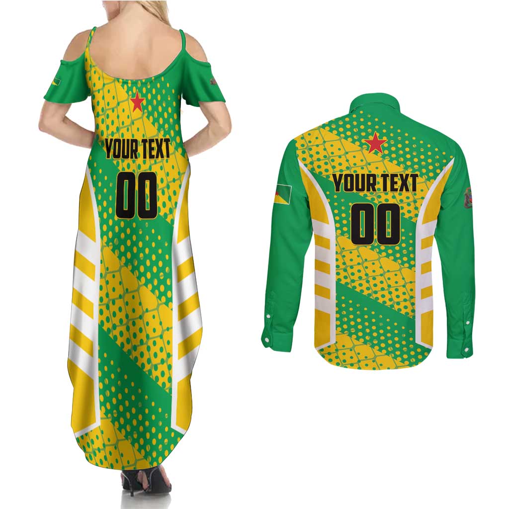 Custom French Guiana Football Couples Matching Summer Maxi Dress and Long Sleeve Button Shirt Go Les Yana Dokos - Wonder Print Shop
