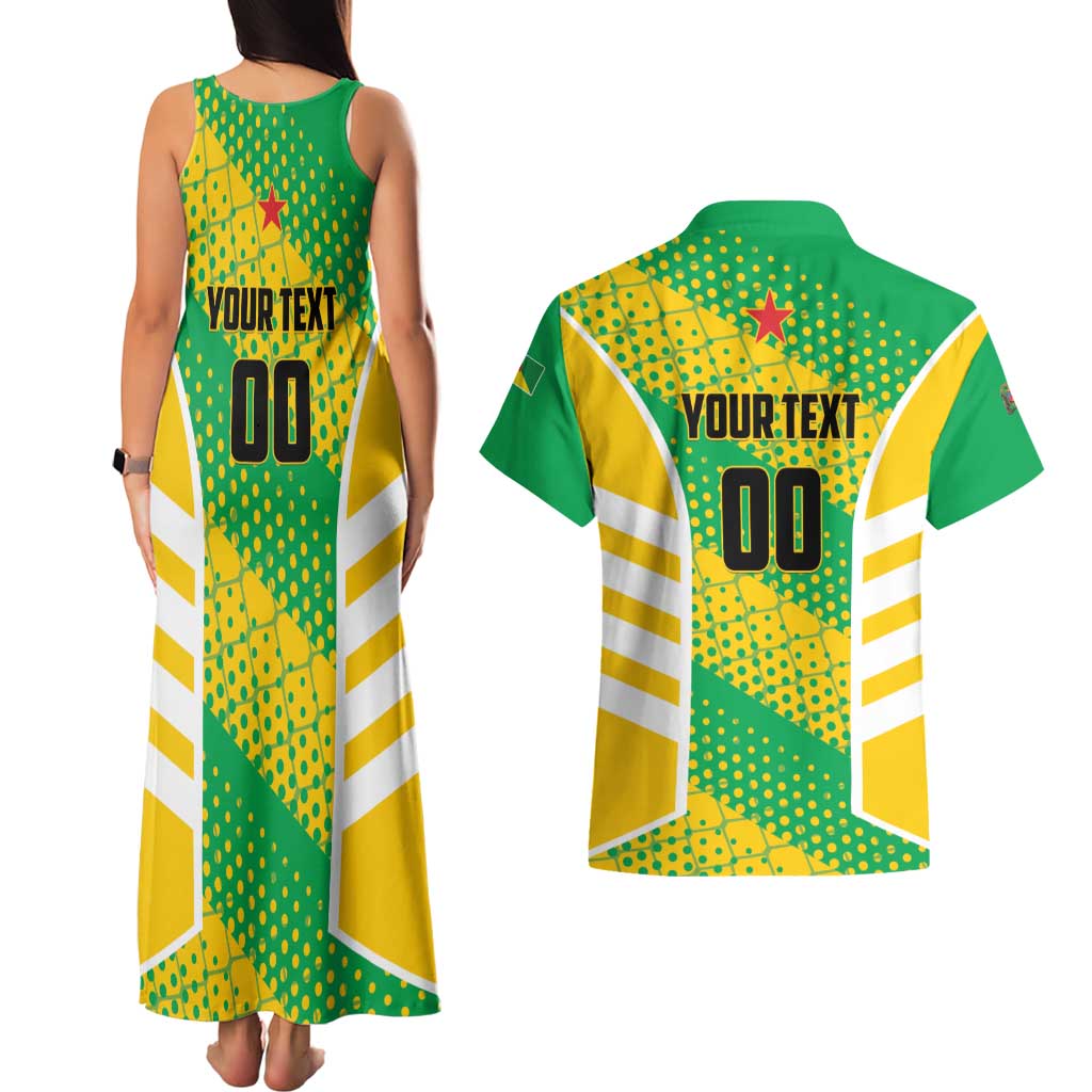 Custom French Guiana Football Couples Matching Tank Maxi Dress and Hawaiian Shirt Go Les Yana Dokos - Wonder Print Shop