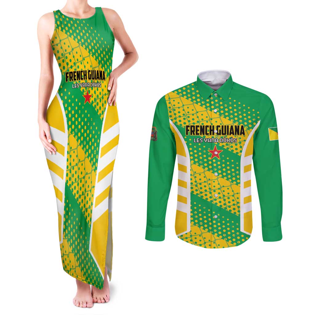 Custom French Guiana Football Couples Matching Tank Maxi Dress and Long Sleeve Button Shirt Go Les Yana Dokos - Wonder Print Shop