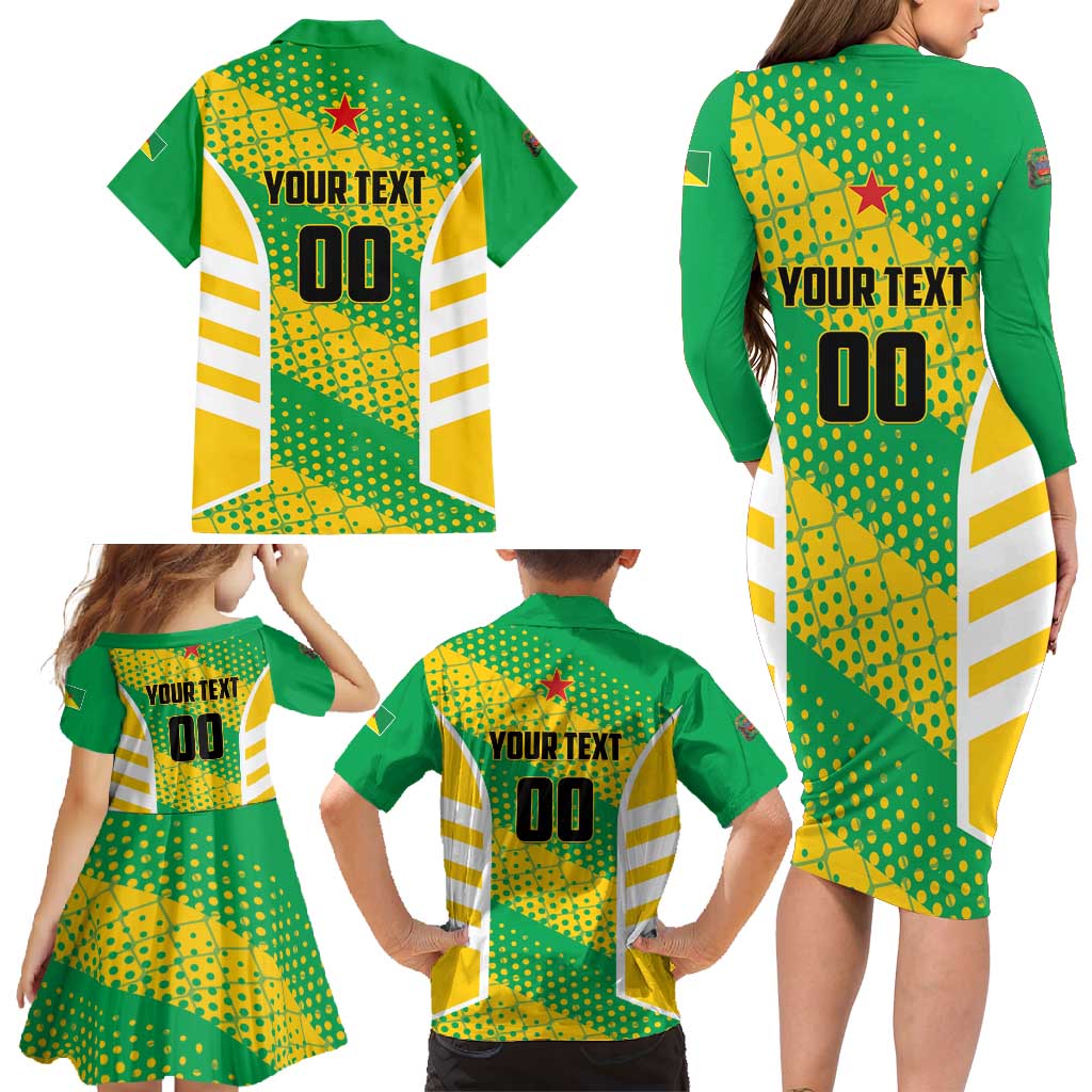 Custom French Guiana Football Family Matching Long Sleeve Bodycon Dress and Hawaiian Shirt Go Les Yana Dokos - Wonder Print Shop