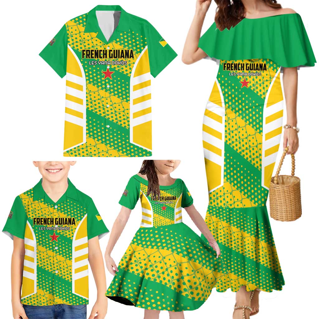 Custom French Guiana Football Family Matching Mermaid Dress and Hawaiian Shirt Go Les Yana Dokos - Wonder Print Shop