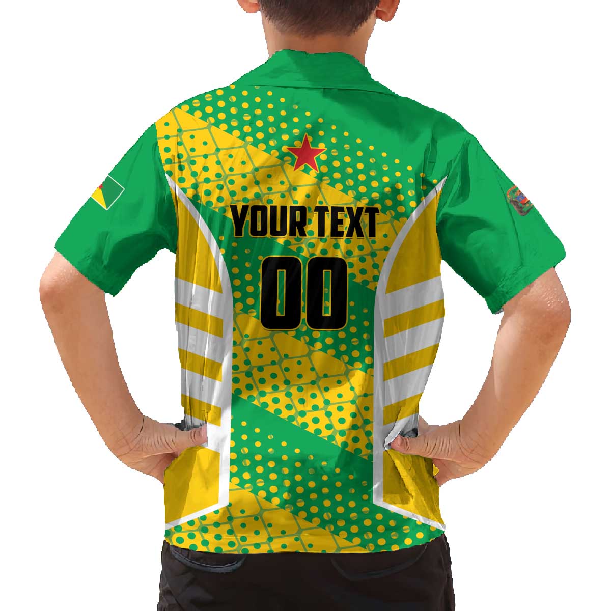 Custom French Guiana Football Family Matching Off The Shoulder Long Sleeve Dress and Hawaiian Shirt Go Les Yana Dokos - Wonder Print Shop