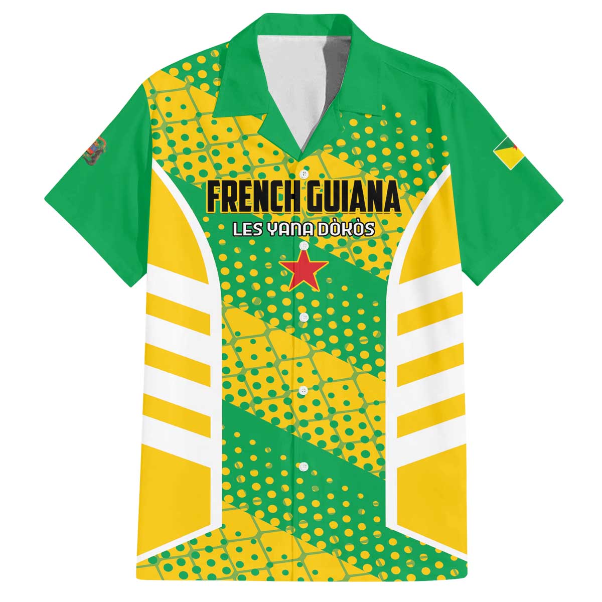 Custom French Guiana Football Family Matching Off The Shoulder Long Sleeve Dress and Hawaiian Shirt Go Les Yana Dokos - Wonder Print Shop