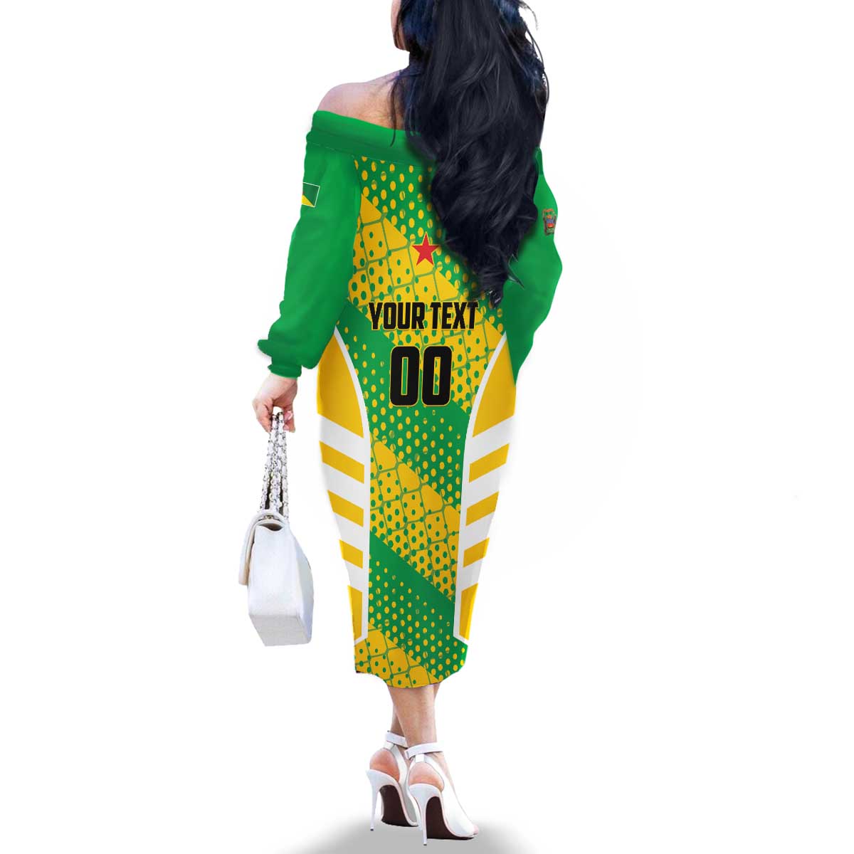 Custom French Guiana Football Family Matching Off The Shoulder Long Sleeve Dress and Hawaiian Shirt Go Les Yana Dokos - Wonder Print Shop
