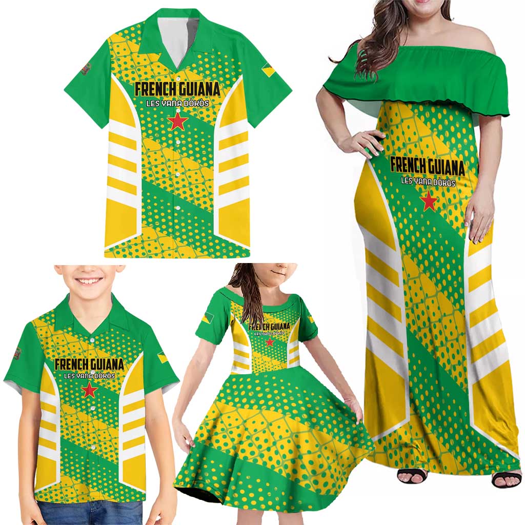 Custom French Guiana Football Family Matching Off Shoulder Maxi Dress and Hawaiian Shirt Go Les Yana Dokos - Wonder Print Shop