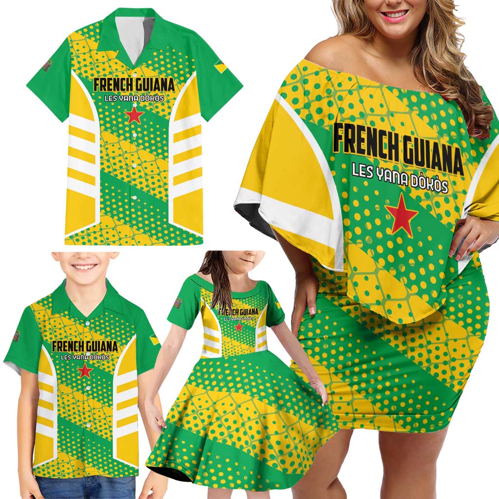 Custom French Guiana Football Family Matching Off Shoulder Short Dress and Hawaiian Shirt Go Les Yana Dokos - Wonder Print Shop