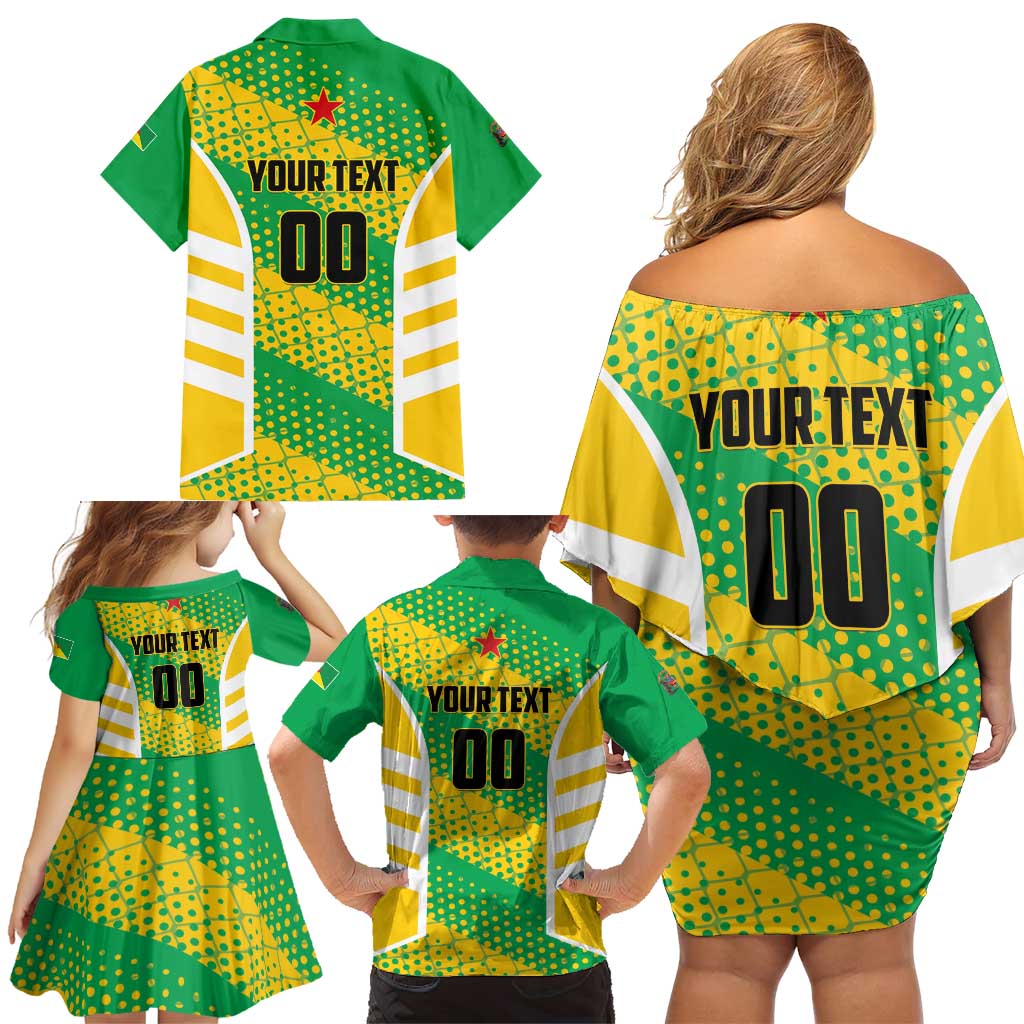 Custom French Guiana Football Family Matching Off Shoulder Short Dress and Hawaiian Shirt Go Les Yana Dokos - Wonder Print Shop