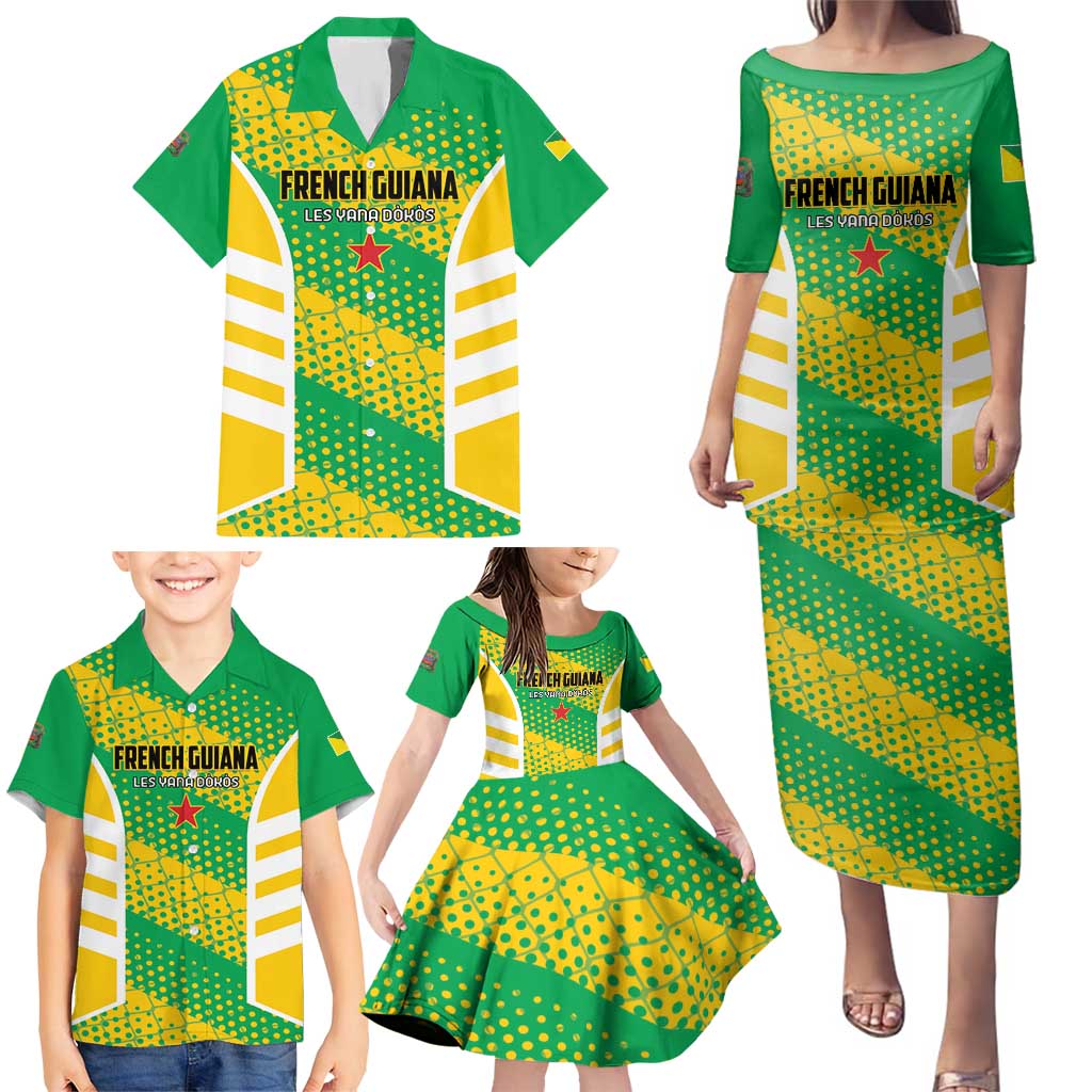 Custom French Guiana Football Family Matching Puletasi and Hawaiian Shirt Go Les Yana Dokos - Wonder Print Shop