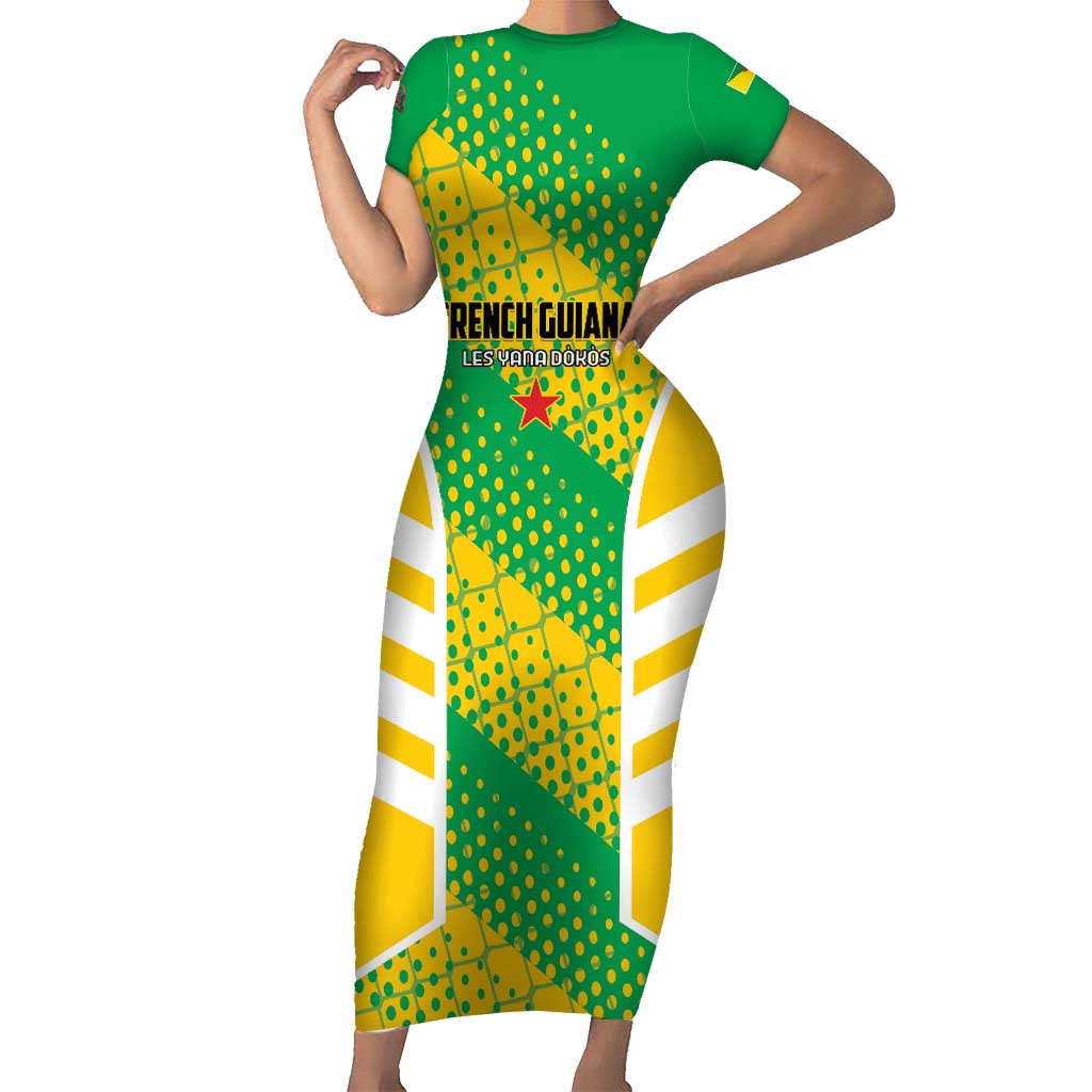 Custom French Guiana Football Family Matching Short Sleeve Bodycon Dress and Hawaiian Shirt Go Les Yana Dokos - Wonder Print Shop