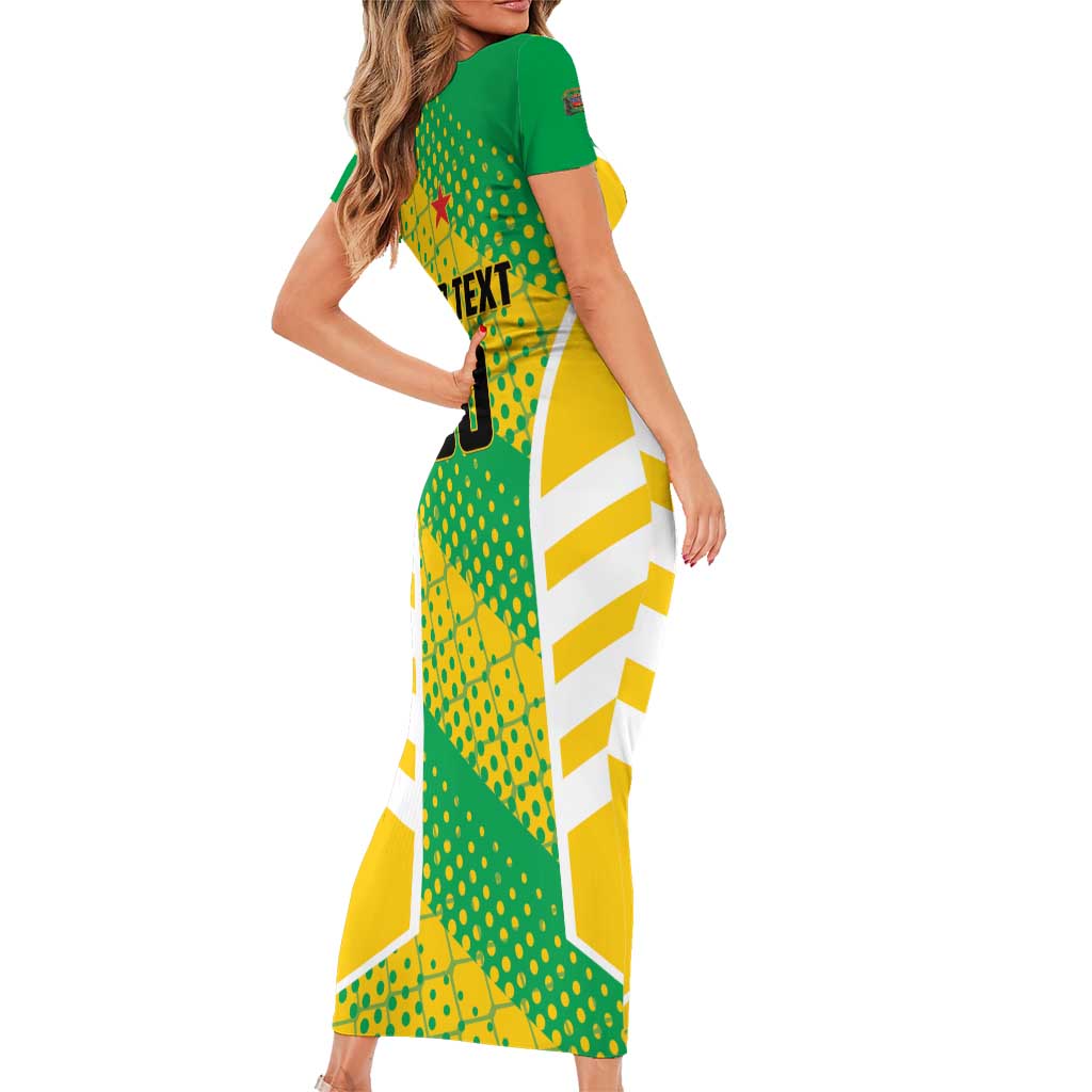 Custom French Guiana Football Family Matching Short Sleeve Bodycon Dress and Hawaiian Shirt Go Les Yana Dokos - Wonder Print Shop