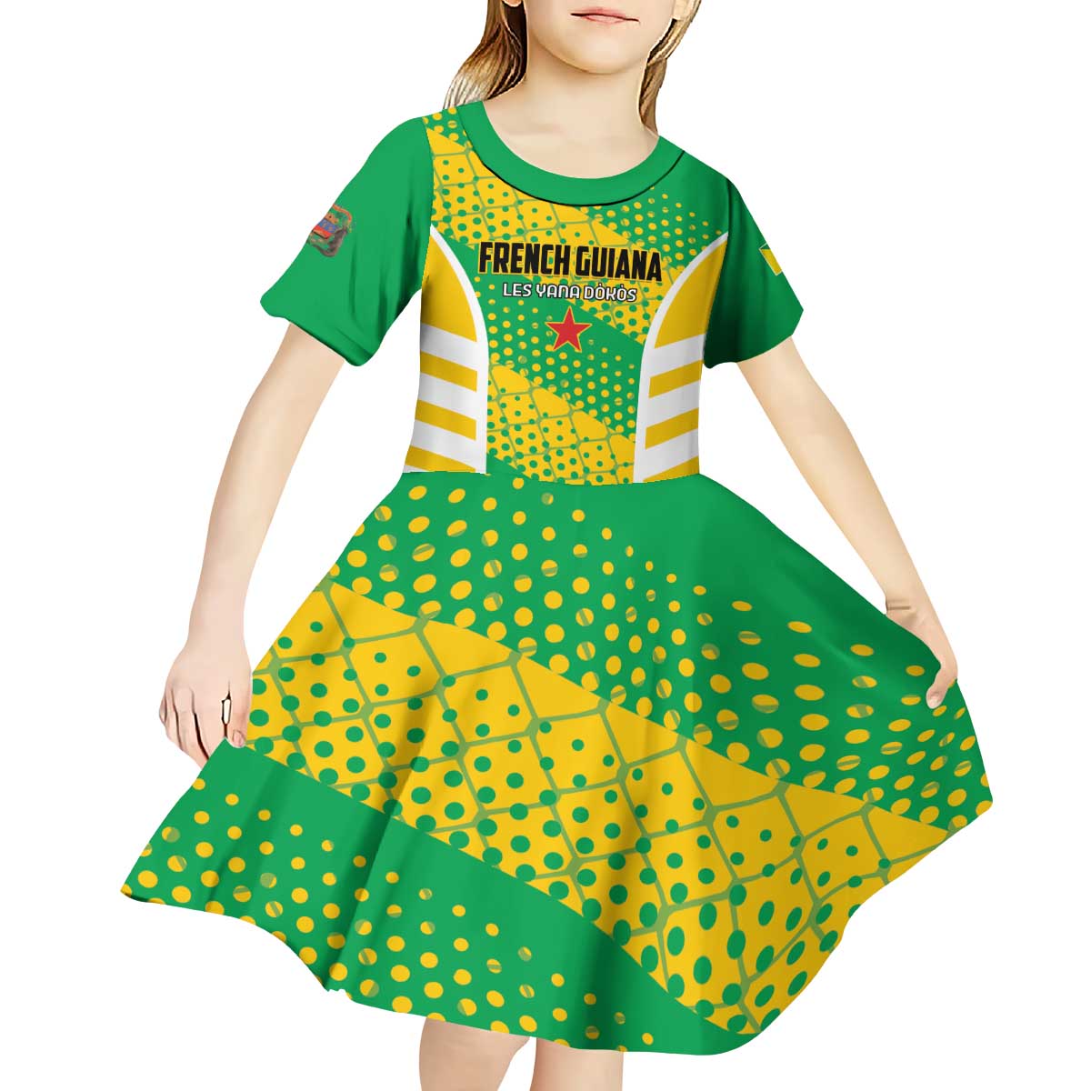 Custom French Guiana Football Kid Short Sleeve Dress Go Les Yana Dokos - Wonder Print Shop