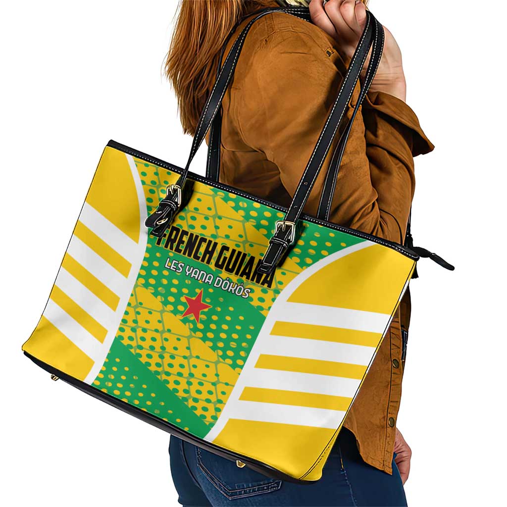 French Guiana Football Leather Tote Bag Go Les Yana Dokos - Wonder Print Shop