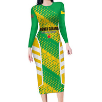 Custom French Guiana Football Long Sleeve Bodycon Dress Go Les Yana Dokos - Wonder Print Shop