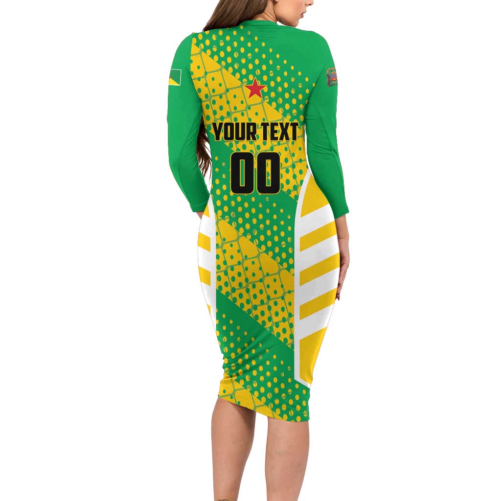 Custom French Guiana Football Long Sleeve Bodycon Dress Go Les Yana Dokos - Wonder Print Shop