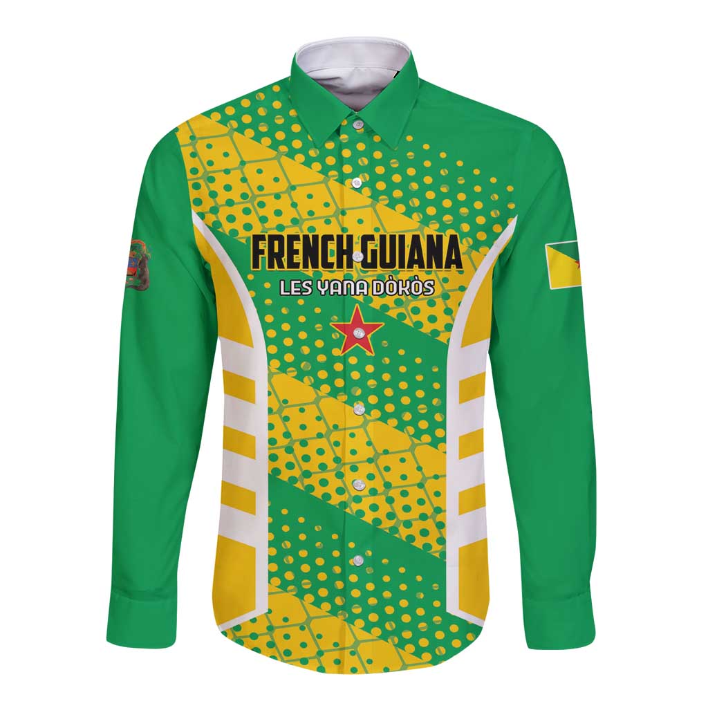 Custom French Guiana Football Long Sleeve Button Shirt Go Les Yana Dokos - Wonder Print Shop