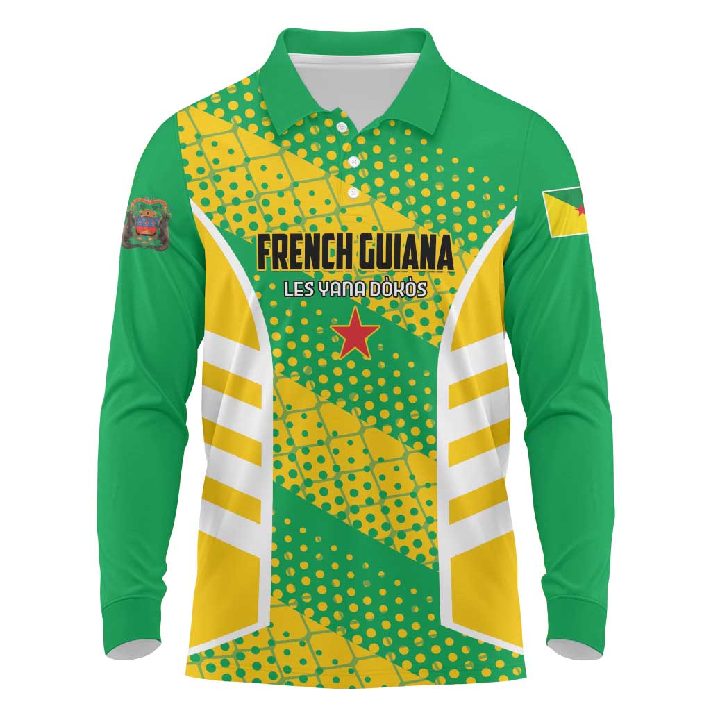 Custom French Guiana Football Long Sleeve Polo Shirt Go Les Yana Dokos - Wonder Print Shop