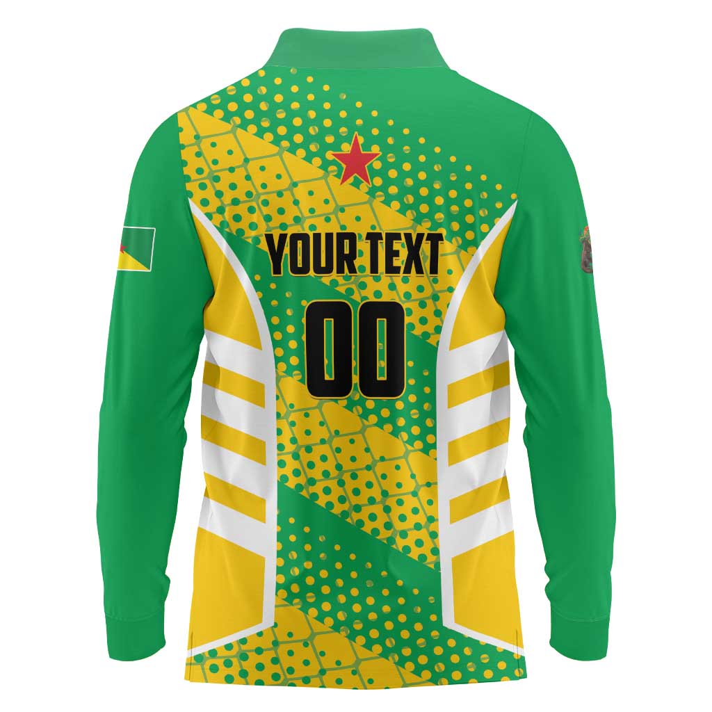 Custom French Guiana Football Long Sleeve Polo Shirt Go Les Yana Dokos - Wonder Print Shop