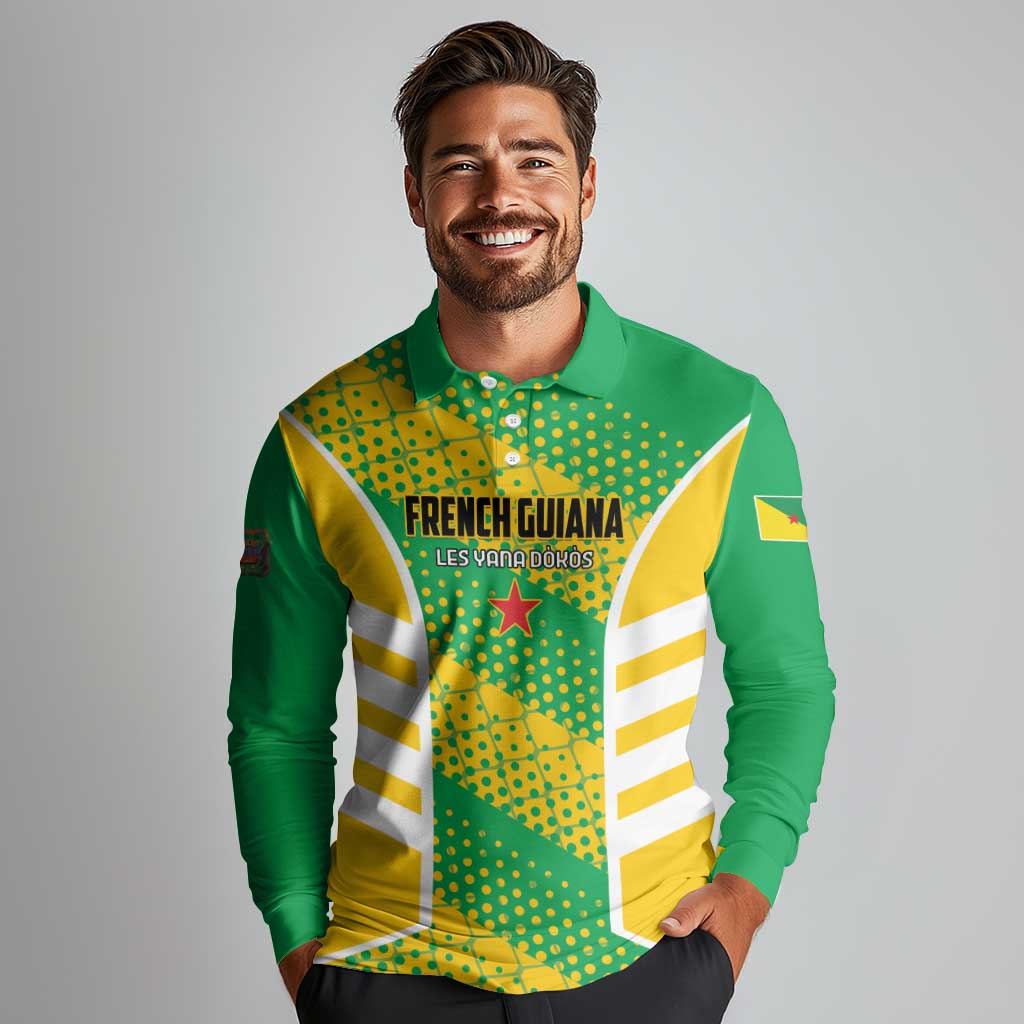 Custom French Guiana Football Long Sleeve Polo Shirt Go Les Yana Dokos - Wonder Print Shop