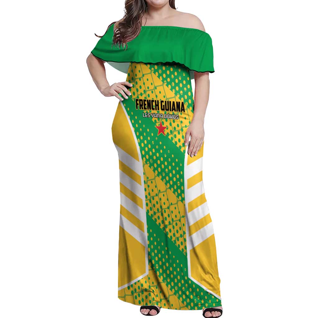 Custom French Guiana Football Off Shoulder Maxi Dress Go Les Yana Dokos - Wonder Print Shop