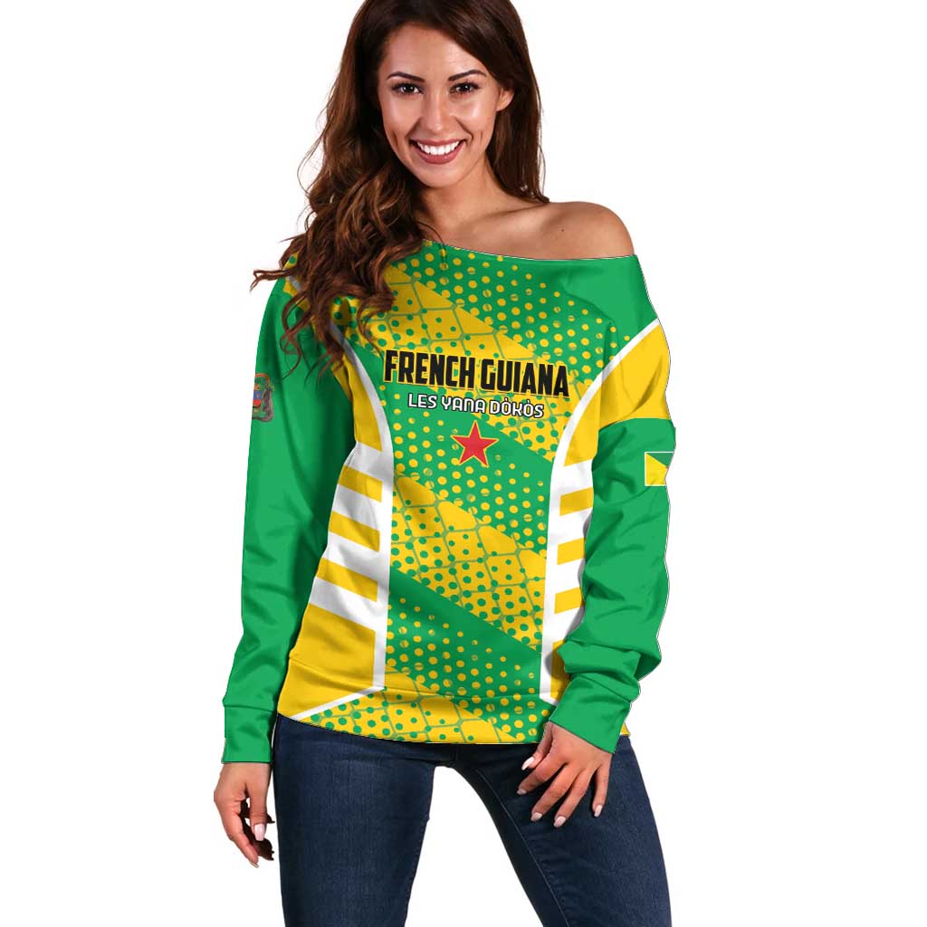Custom French Guiana Football Off Shoulder Sweater Go Les Yana Dokos - Wonder Print Shop