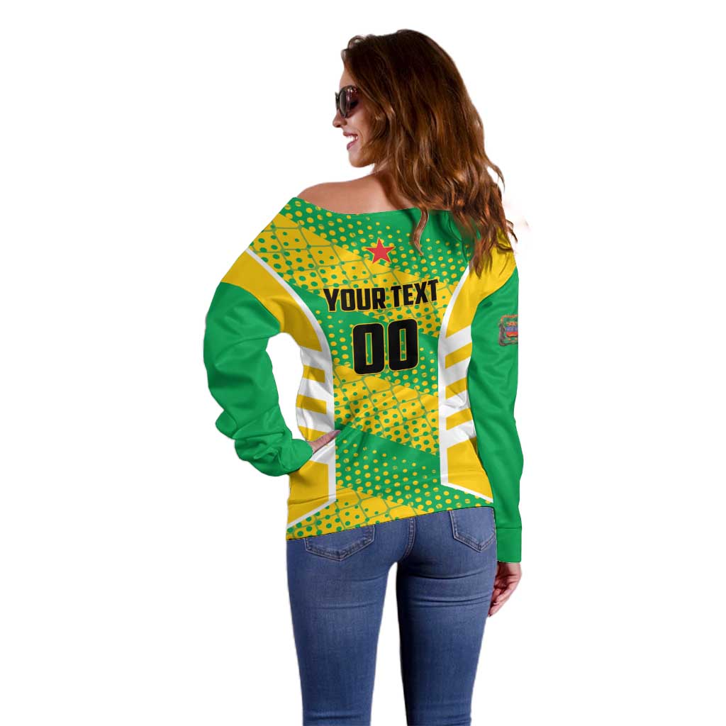 Custom French Guiana Football Off Shoulder Sweater Go Les Yana Dokos - Wonder Print Shop