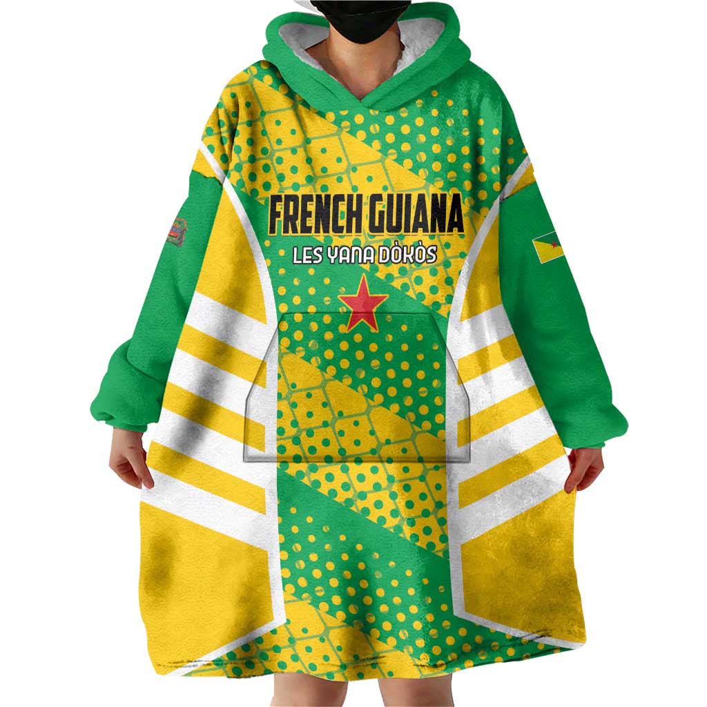 Custom French Guiana Football Wearable Blanket Hoodie Go Les Yana Dokos - Wonder Print Shop