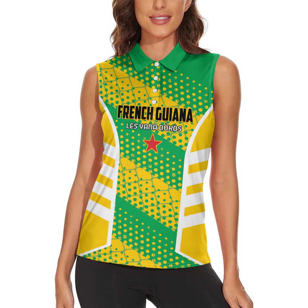 Custom French Guiana Football Women Sleeveless Polo Shirt Go Les Yana Dokos - Wonder Print Shop