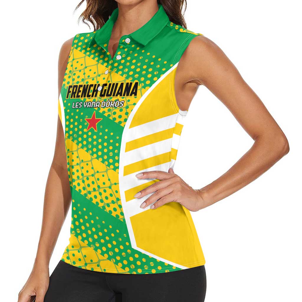 Custom French Guiana Football Women Sleeveless Polo Shirt Go Les Yana Dokos - Wonder Print Shop